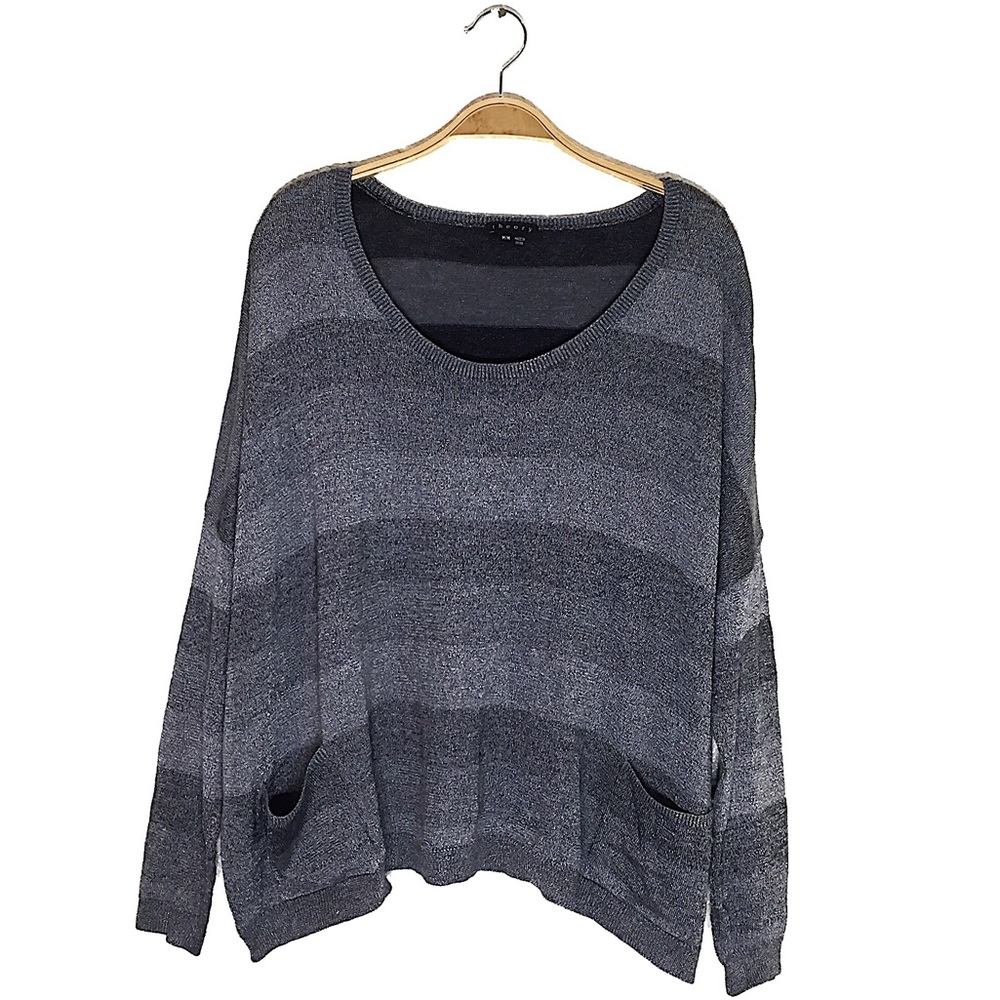Theory Long Sleeve Striped Sweater With Pockets